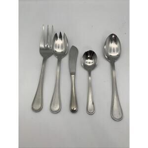 Vintage Towle Beaded 18/8 Satin 5 Piece Serving Set Large Spoon Fork Germany